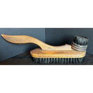 Vintage Shoe Shine Brush Double-Sided with Handle-apply and buff wood handle